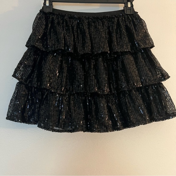 Cat & Jack Black Sequin Tiered Ruffle Skirt Girls L (10/12) | Holiday Party - Picture 7 of 11
